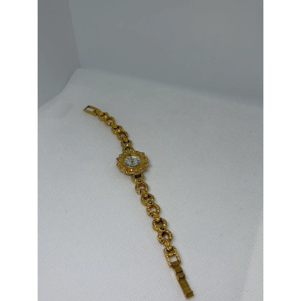 Vintage Champs Elysees Gold Tone Rhinestone Bracelet Watch – Working